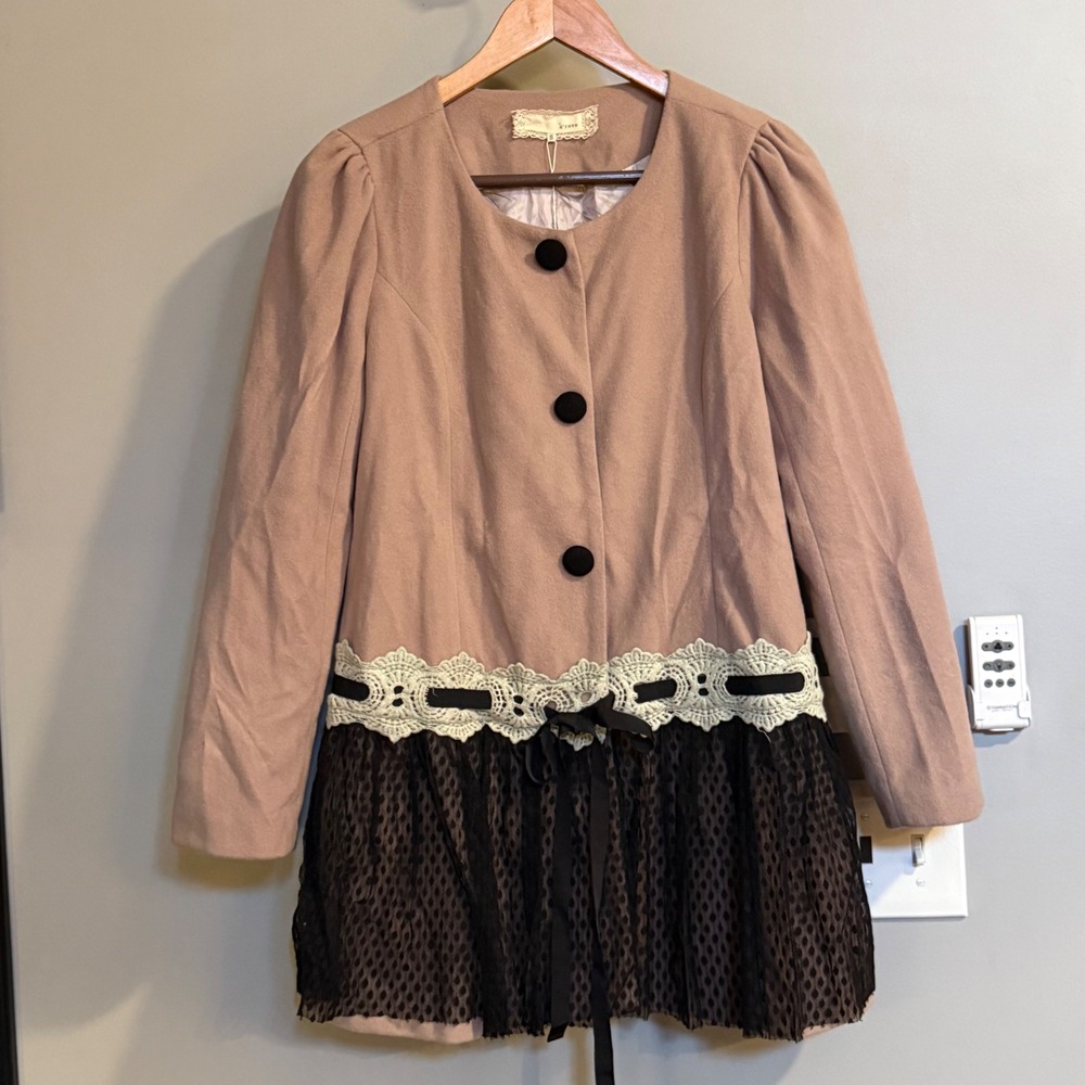 AReve Women's Peplum Elegant Lace Trimmed Tulle Skirted Coat Size S Feminine